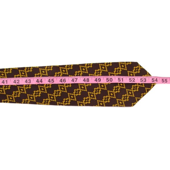 Vintage 70s Resisto Wide Necktie Brown Yellow Retro Geometric 54x4" Made in USA - Picture 9 of 9
